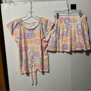 Place Pastel Multi-Color Girls Tie-Front Top and Skirt Set